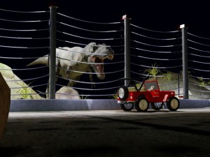 ティラノサウルスと車（化石セブンオリジナルＣＧ）