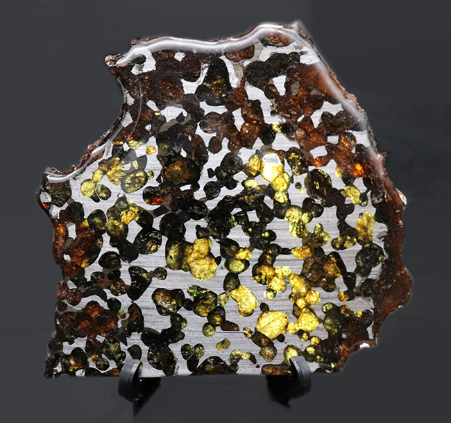ビッグサイズ！煌々と輝くカンラン石が保存されたケニヤ産パラサイト隕石（本体防錆処理済み）。世界で最も美しい隕石と評される美しきパラサイト隕石（その1）