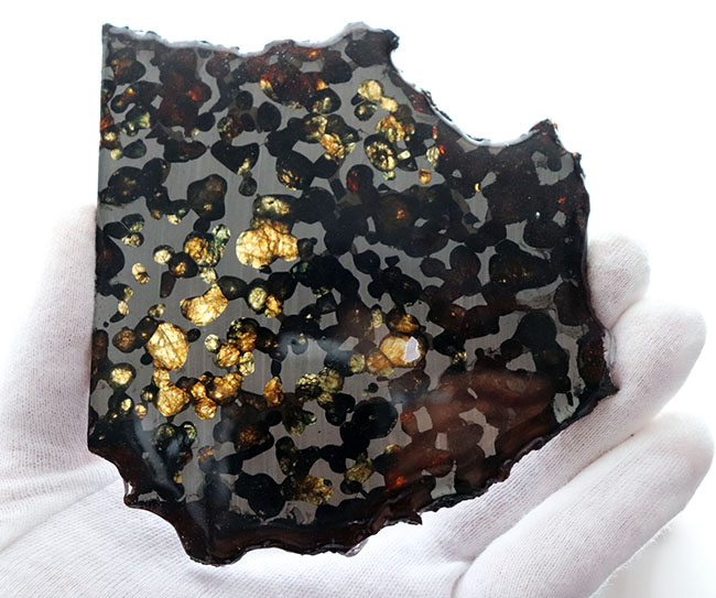 ビッグサイズ！煌々と輝くカンラン石が保存されたケニヤ産パラサイト隕石（本体防錆処理済み）。世界で最も美しい隕石と評される美しきパラサイト隕石（その5）