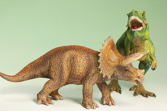 ティラノサウルスとトリケラトプス恐竜フィギュア2体セット(本物化石1個付き)(その18)