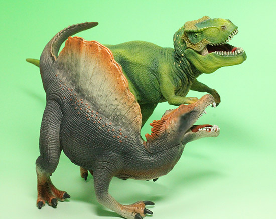 ティラノサウルスとスピノサウルス恐竜フィギュア2体セット（本物化石1個付き）（その16）