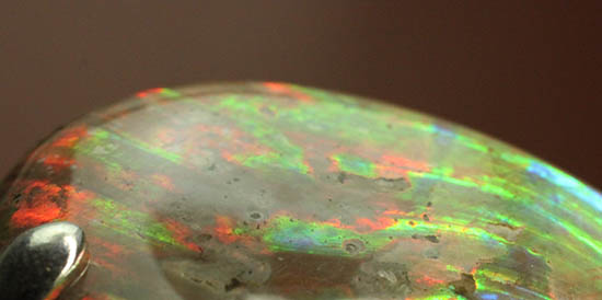 広い面で光ります。！レッド×グリーンがメインの鮮やかな雫型アンモナイトペンダントトップ(Ammonite)（その8）
