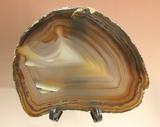 直線的な縞模様とレースの縁取りがコラボした、メノウスライス標本(Agate)(その14)
