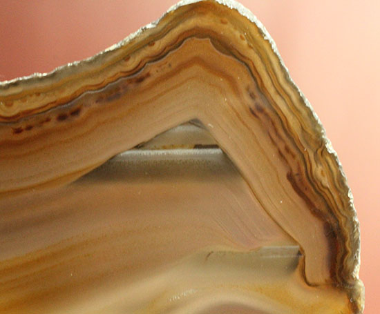 直線的な縞模様とレースの縁取りがコラボした、メノウスライス標本(Agate)(その2)