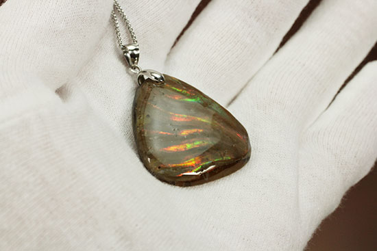 三角形フォルムが気に入った方に!ワイドに輝く光るアンモナイトのペンダントトップ(Ammonite)(その11)