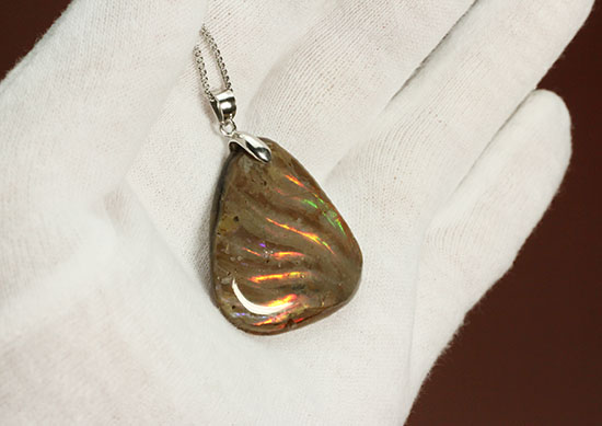 三角形フォルムが気に入った方に!ワイドに輝く光るアンモナイトのペンダントトップ(Ammonite)(その13)