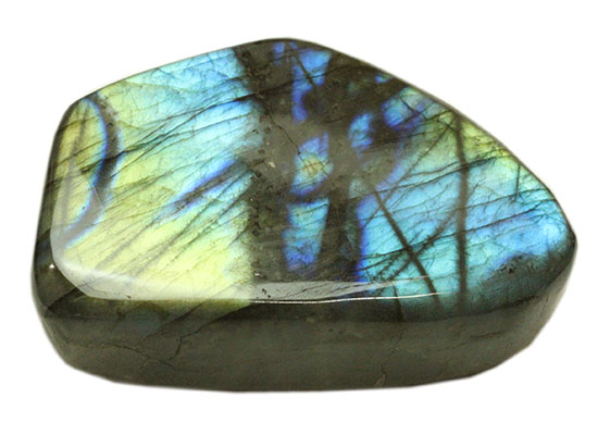 青と黄色の閃光色が見られます！鉱物ラブラドライトのブロック標本(Labradorite)/　【ot862】