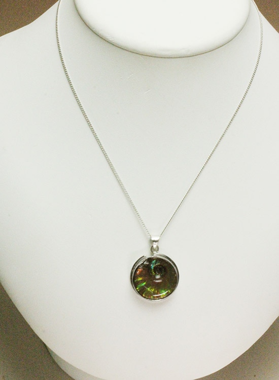 惚れ惚れする輝き!イリデッセンスアンモナイトのペンダントトップ(Ammonite)(その2)