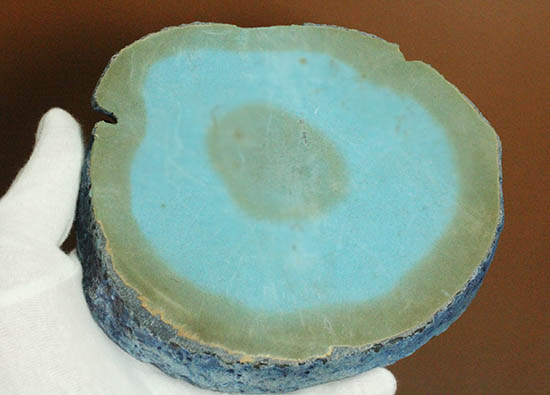縞模様と石英の柱状結晶のコラボが見事!ブルーグラデーションのメノウ標本(Agate)(その11)