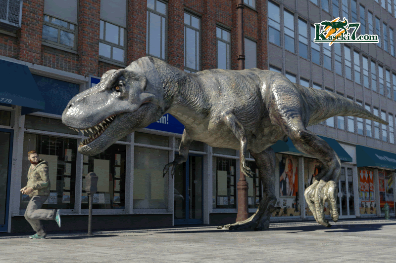 ティラノサウルスに追いかけられる人間