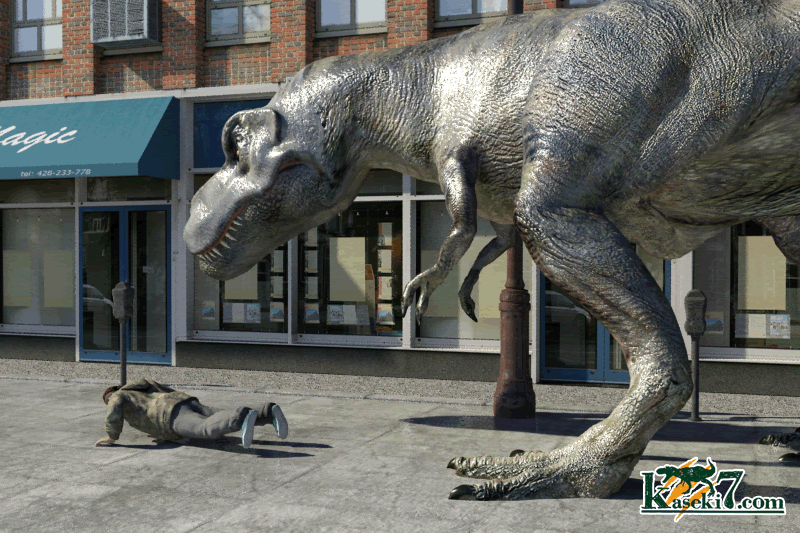 ティラノサウルスに襲われる人間