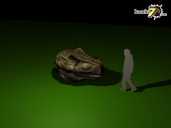 ティラノサウルス頭骨と人間の比較1