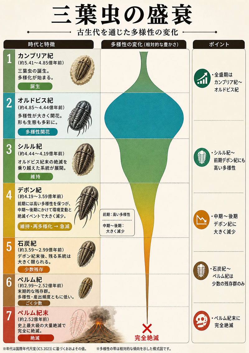 三葉虫は、古生代を生き抜いた長寿の化石グループ