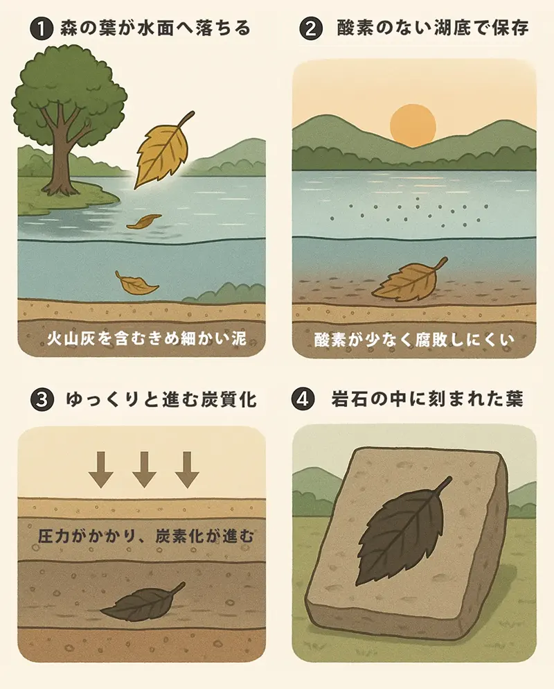 葉っぱが化石になる、メカニズム