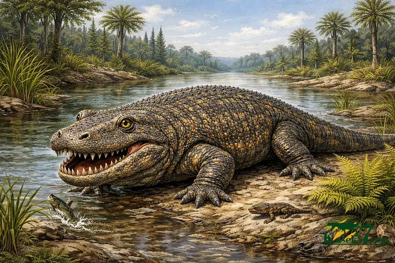古生代ペルム紀テキサス州産、エリオプス・メガセファルス（Eryops megacephalus）頭骨片化石：厚さ約0.4cmの高密度な骨組織を残す、恐竜以前の大型両生類（その7）