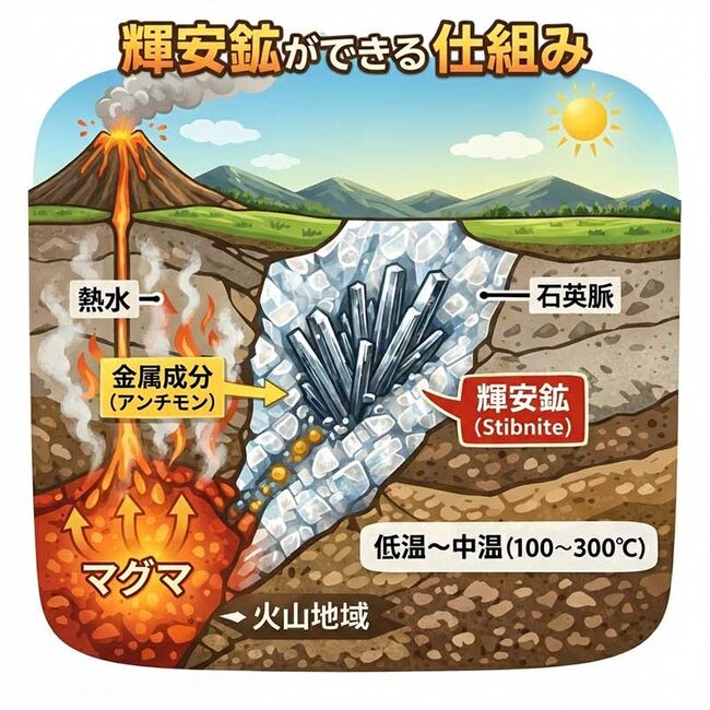 「ICHINOKAWA」愛媛県産市之川鉱山（閉山）産の希少な輝安鉱（Stibnite）（その7）