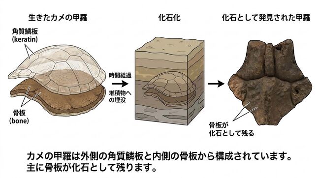 甲羅片らしい左右対称気味の広がりと、中央の立体的な盛り上がりにご注目！更新世フロリダ州産カメの甲羅化石（背甲・骨板）（その11）