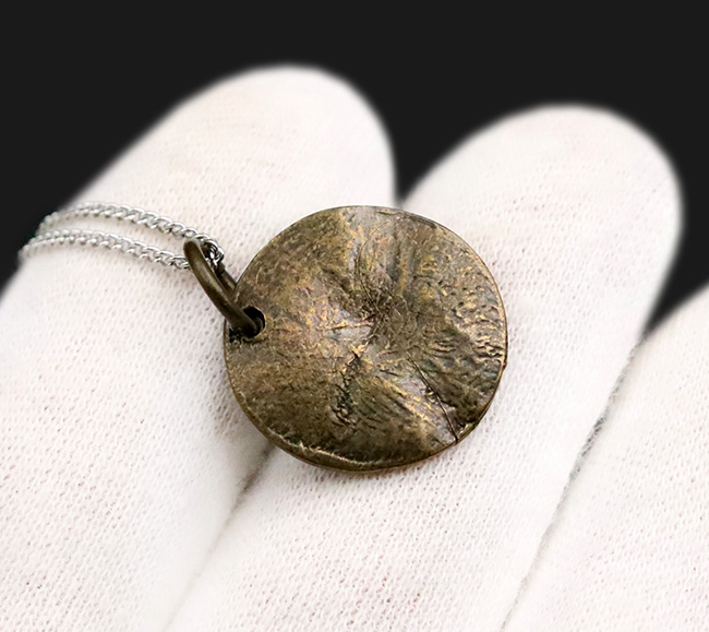 モロッコ産アンモナイト（Ammonite）をあしらった、渋さが際立つペンダントトップ（チェーン付き）（その5）