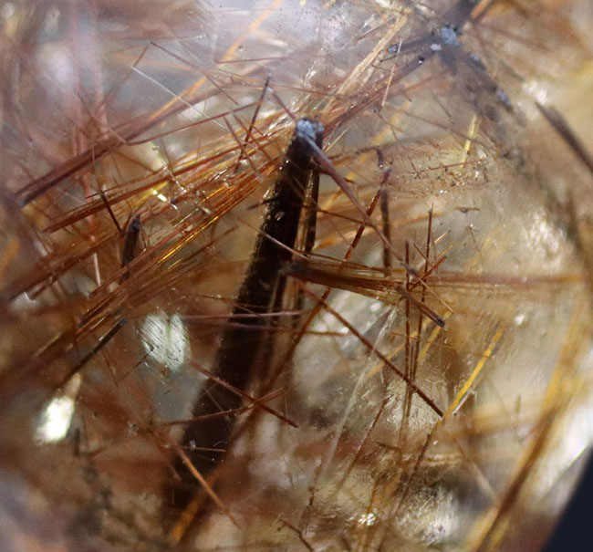 内部に針状の二酸化チタンを多数内包した卵型のルチルクォーツ（Rutilated Quartz）（その3）