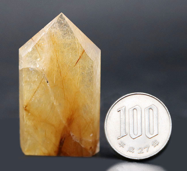 無数に含まれたルチル(二酸化チタン)が黄金色をつくり出した石英結晶、ルチルクォーツ(その10)