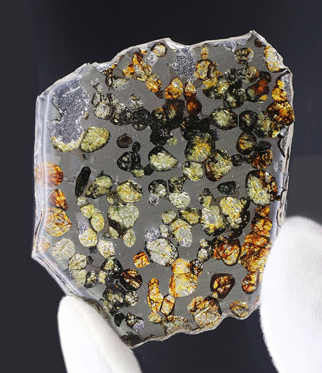 ベストクオリティ、おすすめ！黄と緑の中間色、オリーブ色を呈するかんらん石にご注目ください！２０１６年に発見された新しいパラサイト隕石、ケニヤ産パラサイト隕石（本体防錆処理済み）（その4）