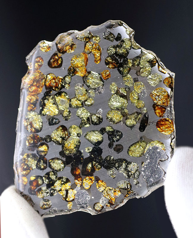 ベストクオリティ、おすすめ！黄と緑の中間色、オリーブ色を呈するかんらん石にご注目ください！２０１６年に発見された新しいパラサイト隕石、ケニヤ産パラサイト隕石（本体防錆処理済み）（その9）