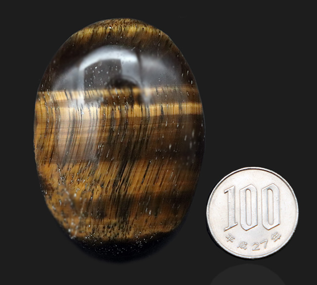 高品位で知られる南アフリカ共和国産の、タイガーズアイ(Tiger's eye)のカボション(その7)