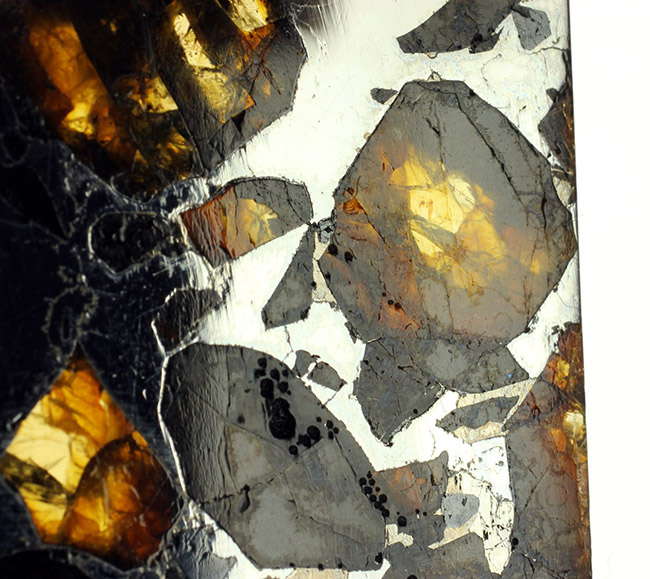 最も美しい隕石とされる石鉄隕石に分類されるブラヒン隕石です。宇宙空間で形成されたカンラン石と鉄ニッケル合金の不思議な模様をお楽しみください（空気を遮断する専用保存ケース付き）。（その2）