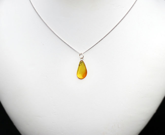 虫入り!クリアーなレモンイエローが美しいバルト海産琥珀(Amber)を使ったペンダントトップ(シルバーチェーン、高級ジュエリーケース付き。)(その3)
