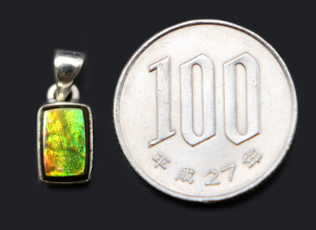 どんな装いにも似合うプチサイズ、生物起源の宝石、アンモライトを使ったペンダントトップ(Ammolite)。金具はスターリングシルバー。チェーン、革紐、ジュエリーケース付き(その10)