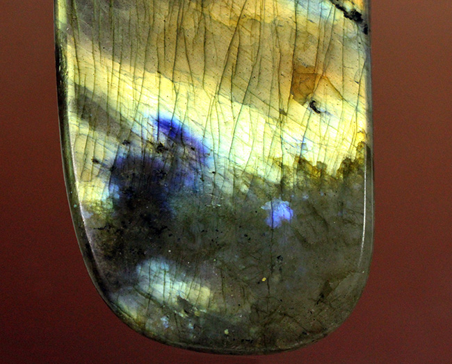 表面から湧き上がる強烈なシャンパンゴールドを放つ鉱物ラブラドライト(Labradorite)(その9)