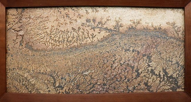 大作家、地球が描いたアート作品!絵画のような味わいを持つブラジル産のデンドライト。木製の額装入り、スタンド付き。(その2)