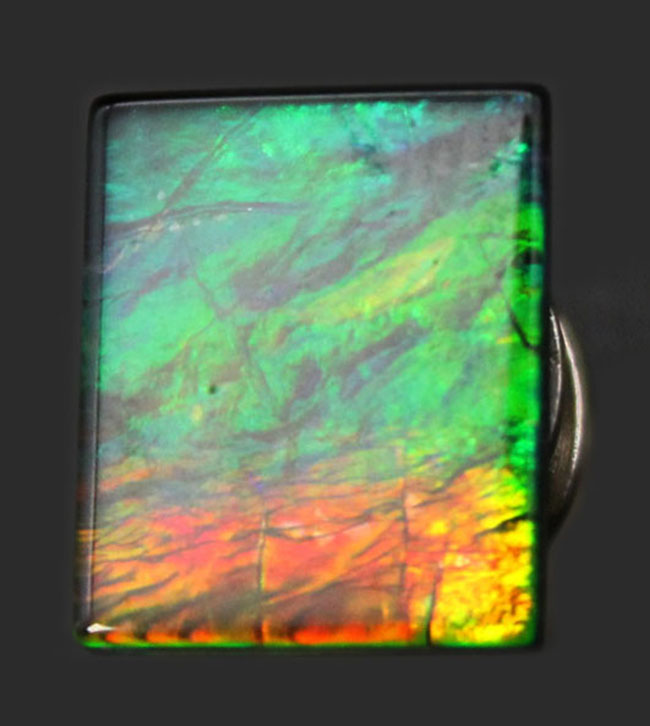 手頃なサイズで使いやすい!カナダ産の上質のアンモライト(Ammolite)のピースを使ったピンブローチ(その6)