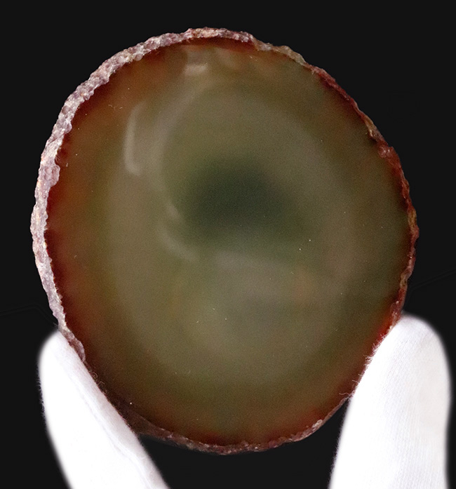 ブラジル・リオグランデ・ド・スル州産、深緑の層理が美しい瑪瑙（メノウ）スライス標本（その1）