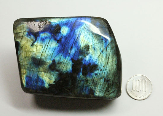青と緑が共存する鉱物ラブラドライト(Labradorite)（その15）