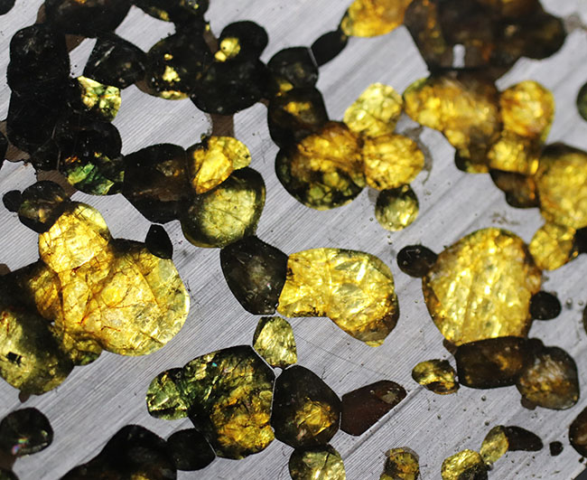 ビッグサイズ！煌々と輝くカンラン石が保存されたケニヤ産パラサイト隕石（本体防錆処理済み）。世界で最も美しい隕石と評される美しきパラサイト隕石（その4）