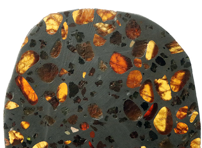 美麗！小惑星帯より飛来した美しき石鉄隕石、パラサイトのスライスカット型標本（その2）