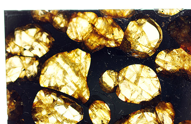 カンラン石の透明度にご注目下さい！世界で最も美しい隕石、石鉄隕石ブラヒンパラサイト（その9）