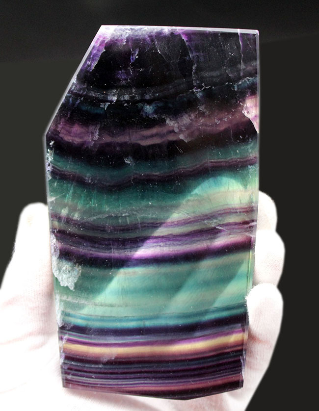重厚感あり、非常に上質なレインボーフローライト(fluorite)。透明度を活かした展示が可能な細めのオリジナルスタンド付き(その8)