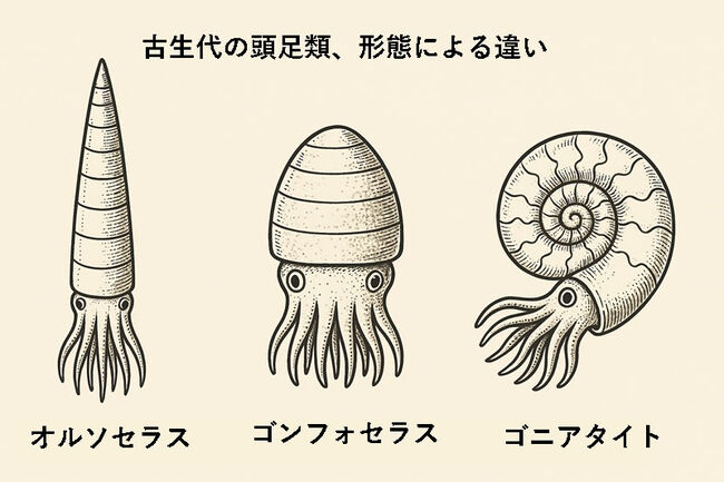 短く丸みを帯びた殻をもつ、古代のオウムガイの仲間……ゴンフォセラス（Gomphoceras）の化石（その8）
