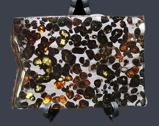 ビッグサイズ！オリーブグリーンに輝くカンラン石が存在する、極めて上質なケニア産のパラサイト隕石（本体防錆処理済み）（その3）