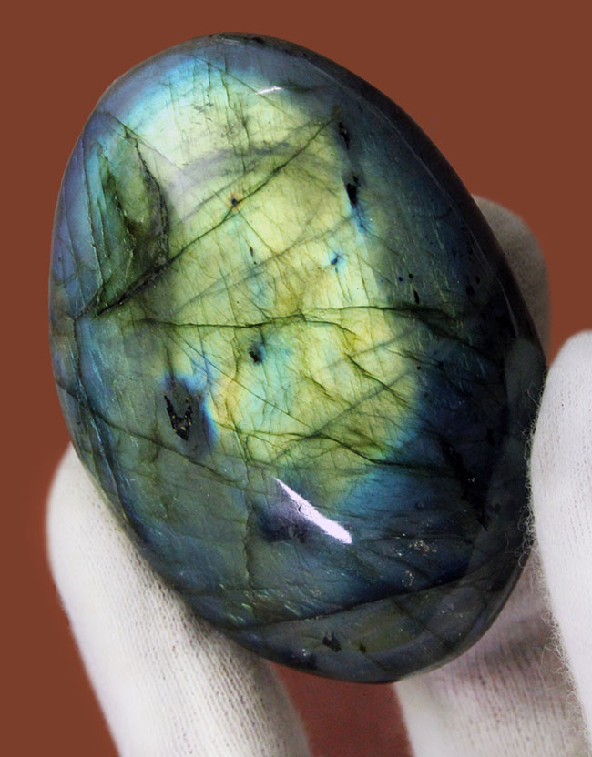 斜長石の王様、魅惑のブルーとシャンパンゴールドが織りなすラブラドレッセンスをお楽しみください。ラブラドライト（Labradorite）の上質標本。（その3）