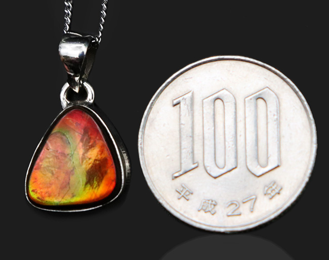 多彩な色が見られます!ワンランク上の輝き。赤やオレンジ、グリーン色を奏でるアンモライト(Ammolite)ペンダントトップ。(チェーン、革紐、ジュエリーケース付き)(その8)
