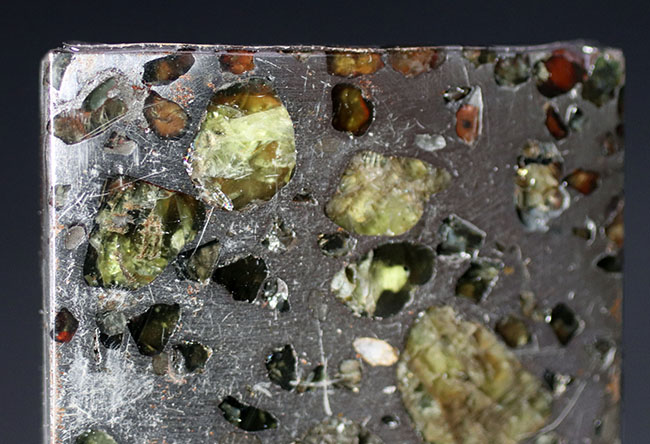 鉄とカンラン石かなる特殊な構造で知られる、美しき石鉄隕石、パラサイトのスライス標本（その4）