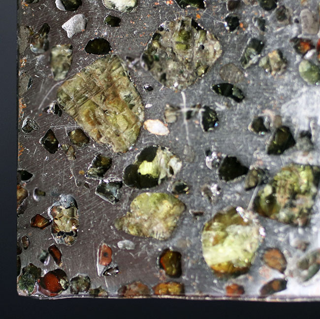 鉄とカンラン石かなる特殊な構造で知られる、美しき石鉄隕石、パラサイトのスライス標本（その8）