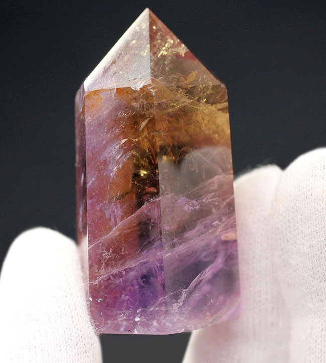 シトリンとアメシストが半々含まれた、アメトリン(Ametrine)の上質標本!希少なボリビア産の天然標本。(その8)