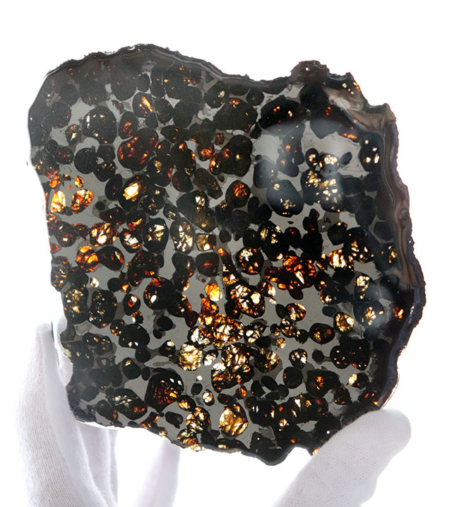 １０センチ近い大判、黄金色を呈する美しきかんらん石を御覧ください！２０１６年にケニアで発見された新しいパラサイト隕石（本体防錆処理済み）（その4）