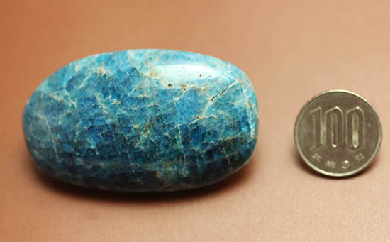 目の覚めるような青を呈するブルーアパタイト（Blue apatite）のカボション（その12）