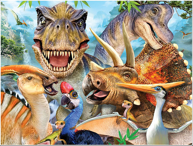 立体的！恐竜３Dジグソーパズル１００ピース【恐竜たちのセルフィー】（本物化石１個つき、送料無料、ラッピング無料）（その1）