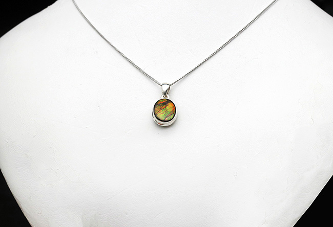 秋から春へダイナミックな変化！宝石アンモライト（Ammolite）を使ったペンダントトップ。金具はスターリングシルバー。チェーン、革紐、ジュエリーケース付き（その2）